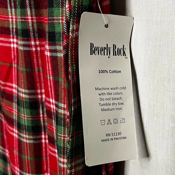 Beverly Rock Women's Red & Green Plaid Flannel Pajama Pants, Lounge Pants Sz 4X - Picture 7 of 9